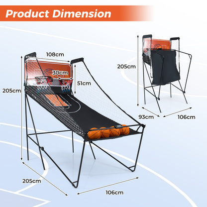 Product dimension diagram for the game room basketball hoop machine