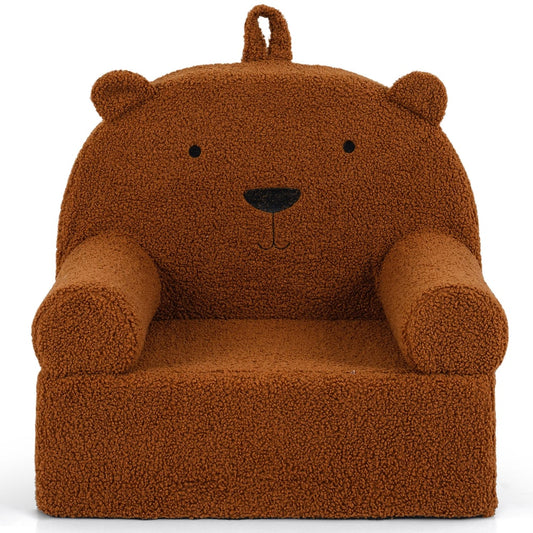 Kids Bear Sofa with Soft Fleece Fabric Cover, a brown bear-shaped children's armchair