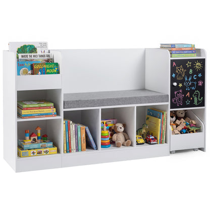 Kids Bookcase and Bookshelf with reading nook and toy storage in white