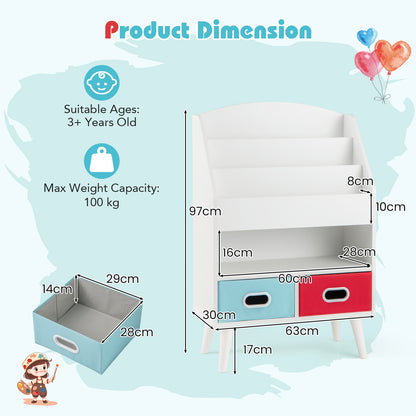 Kids Bookshelf Wooden Book Display Rack with 3-Tier Bookshelves in White