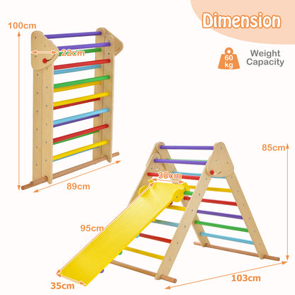 Dimension diagram showing the size of the climbing frame and ramp