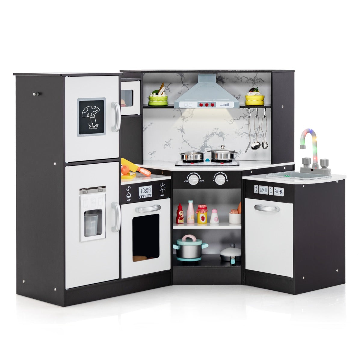Kids Corner Kitchen Playset with Separated Washing Basin in a studio setting