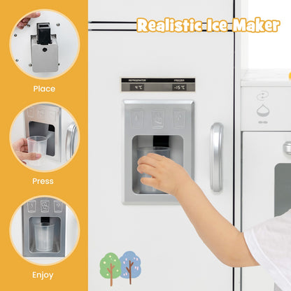 Close-up of the realistic ice maker feature on the play kitchen set