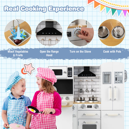 Children enjoy a realistic cooking experience with the play kitchen set