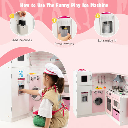Instructions on how to use the play ice machine on the corner play kitchen