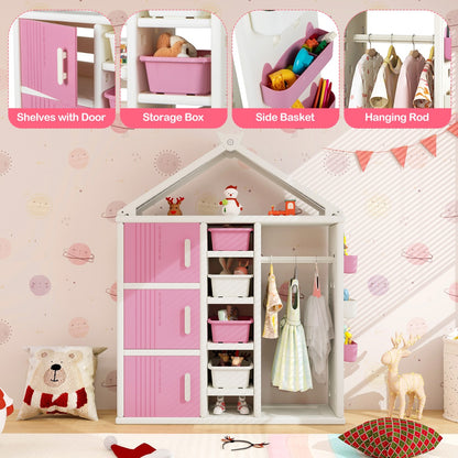 Four close-up panels showing the doors, storage bins, side baskets and hanging rail