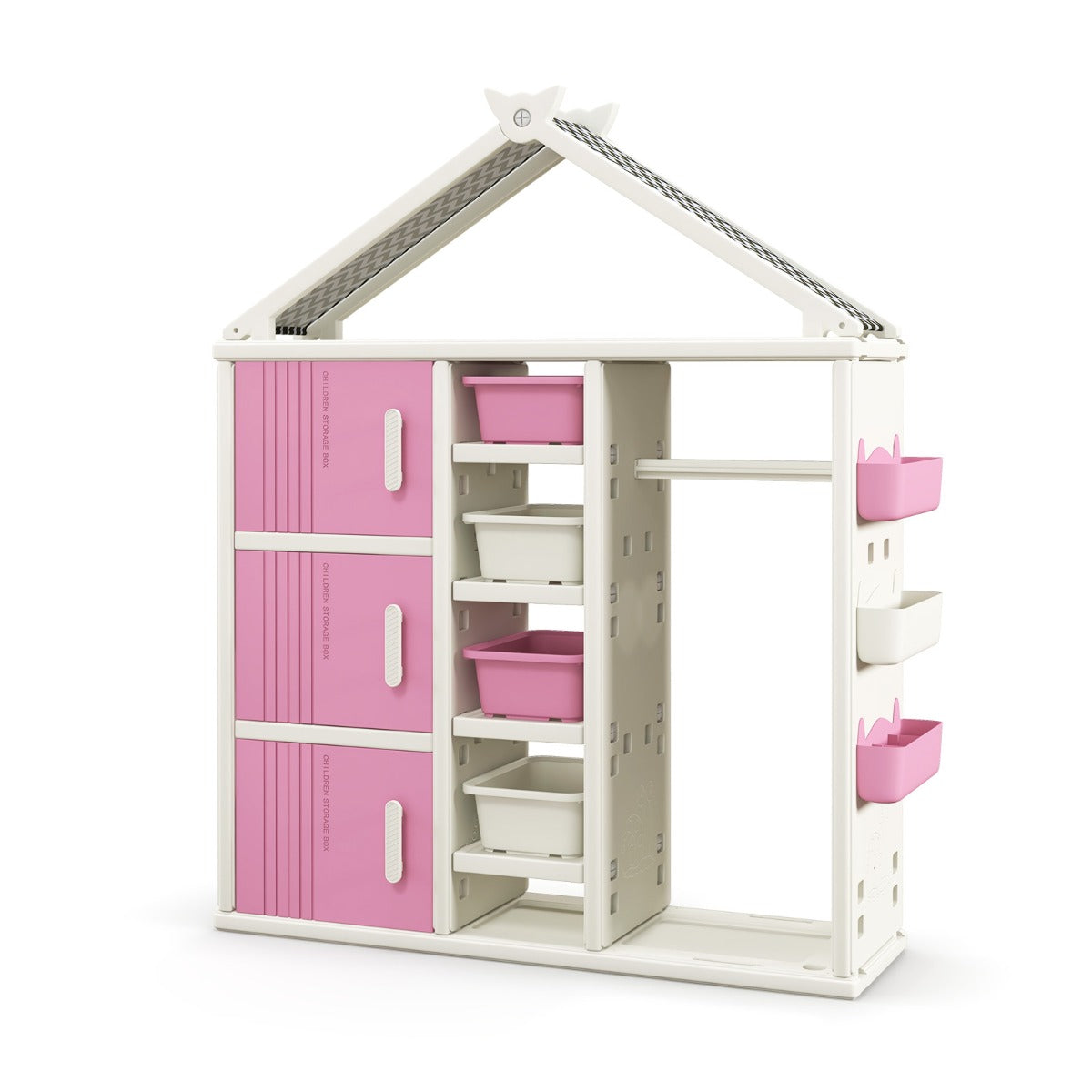 Kids Costume Storage Closet with Storage Bin-Pink shown against a plain white background