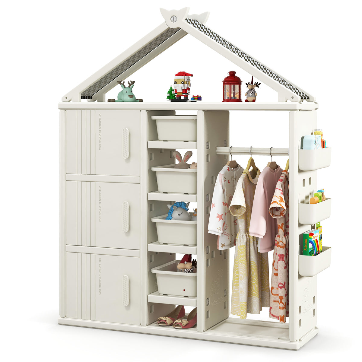 The white kids storage closet filled with costumes and accessories