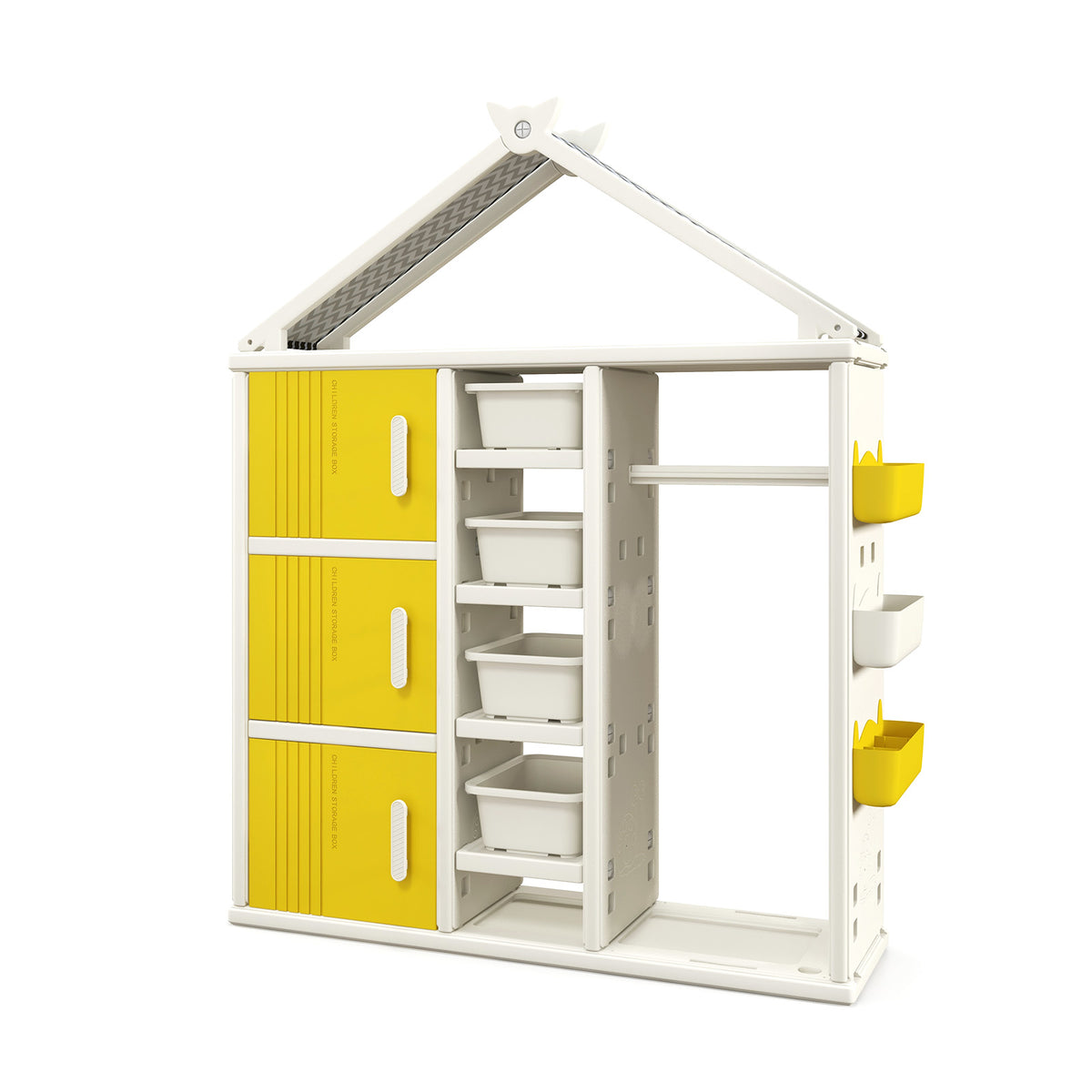 Kids Costume Storage Closet with Storage Bin-Yellow shown against a plain white background