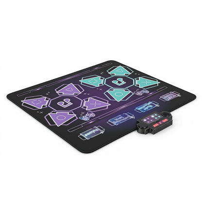 The electronic dance mat with illuminated buttons and game symbols