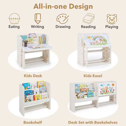 The kids table and chair set showing different configurations and uses for the furniture