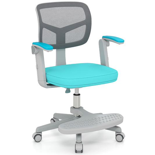 Kids Desk Chair with adjustable height armrest and footrest in green
