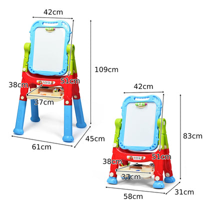 Two art easels shown with dimensions for size comparison