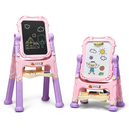 Kid's Double Sided Boards Easel Magnetic Painting Art shown in two different height configurations