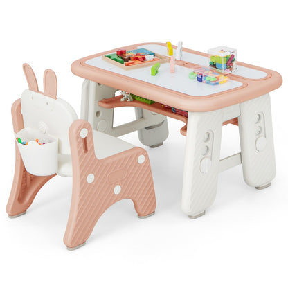 Kids Drawing Table and Chair Set with a pink bunny chair and a white and pink table