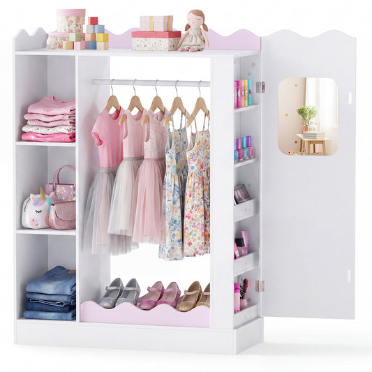 Kids Dress Up Storage with mirrors and open hanging rack for bedroom