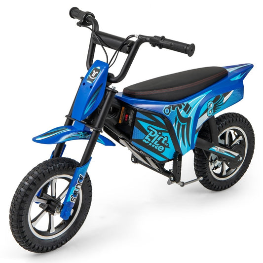 Kids Electric Motorbike with Double Battery and Pneumatic Tires in navy blue on a white background
