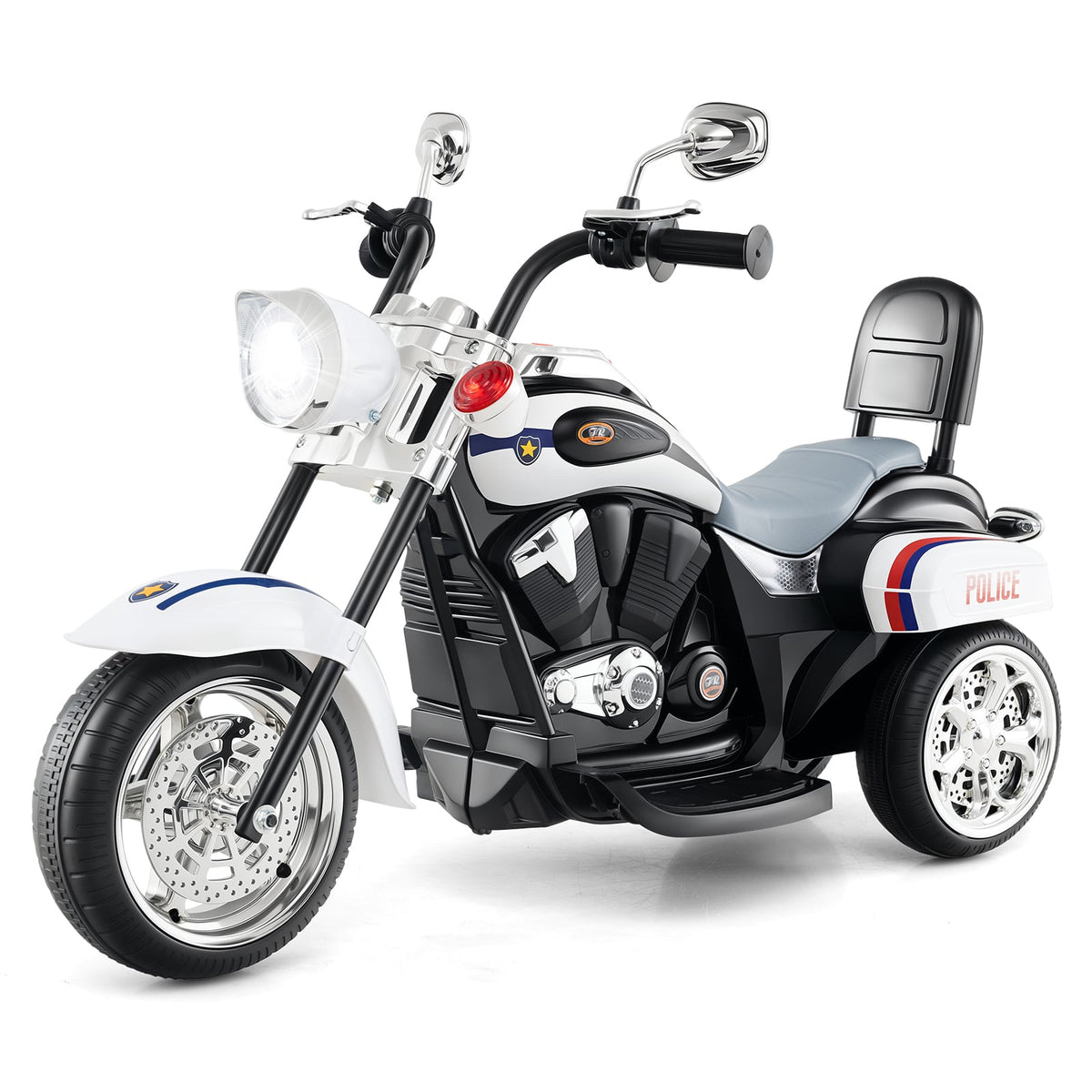 Kids Electric Motorcycle Motorbike 6V Battery Horn Headlight in black and white studio shot