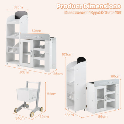 Dimensions diagram for the convertible play kitchen set