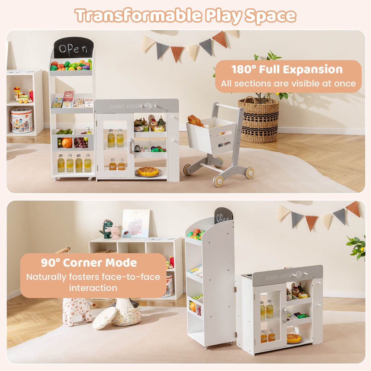 Kids Grocery Store Playset Convertible in White