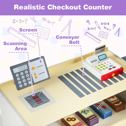 Close up of the realistic checkout counter on the grocery store playset