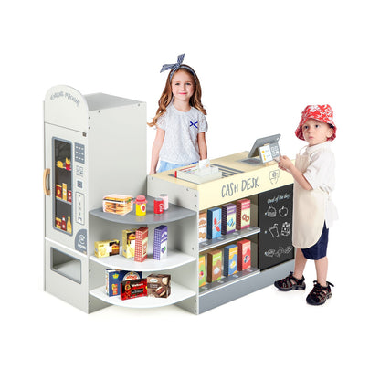 Kids Grocery Store Playset with two children playing at the counter and vending machine