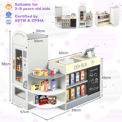 Dimensions of the grey grocery store playset with children and accessories