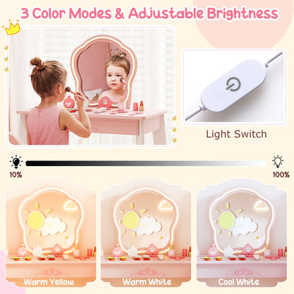 Close up of the mirror light switch and three colour modes for the vanity mirror
