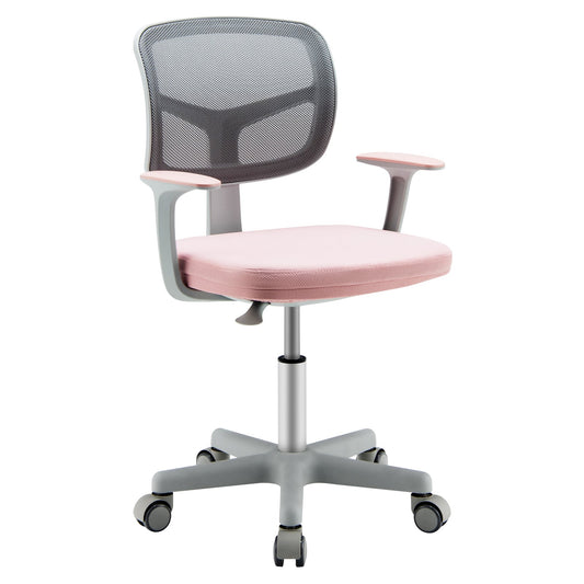 Kids Height-Adjustable Swivel Computer Desk Chair with Lumbar Support in pink and grey