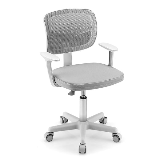 Kids Height-Adjustable Swivel Computer Desk Chair with Lumbar Support in grey, a modern office chair for children