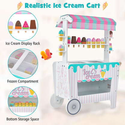 The kids ice cream cart shows the ice cream display rack, frozen compartment and bottom storage