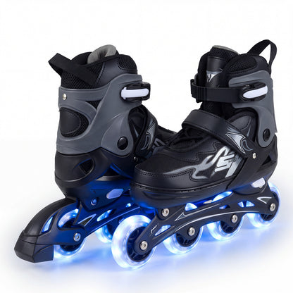 Kids Inline Skates 4 Sizes Adjustable Light-Up Roller Skates for Boys and Girls Ages 7-9-Grey with illuminated wheels