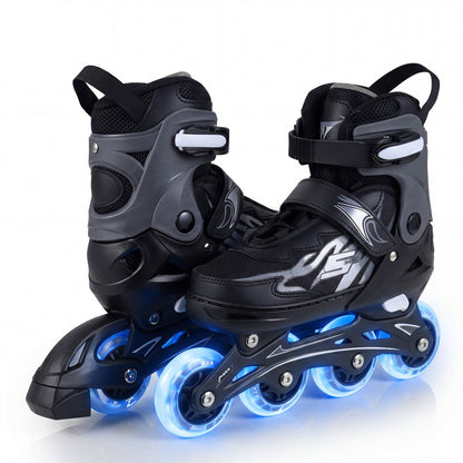 Kids Inline Skates 4 Sizes Adjustable Light-Up Roller Skates for boys and girls in grey