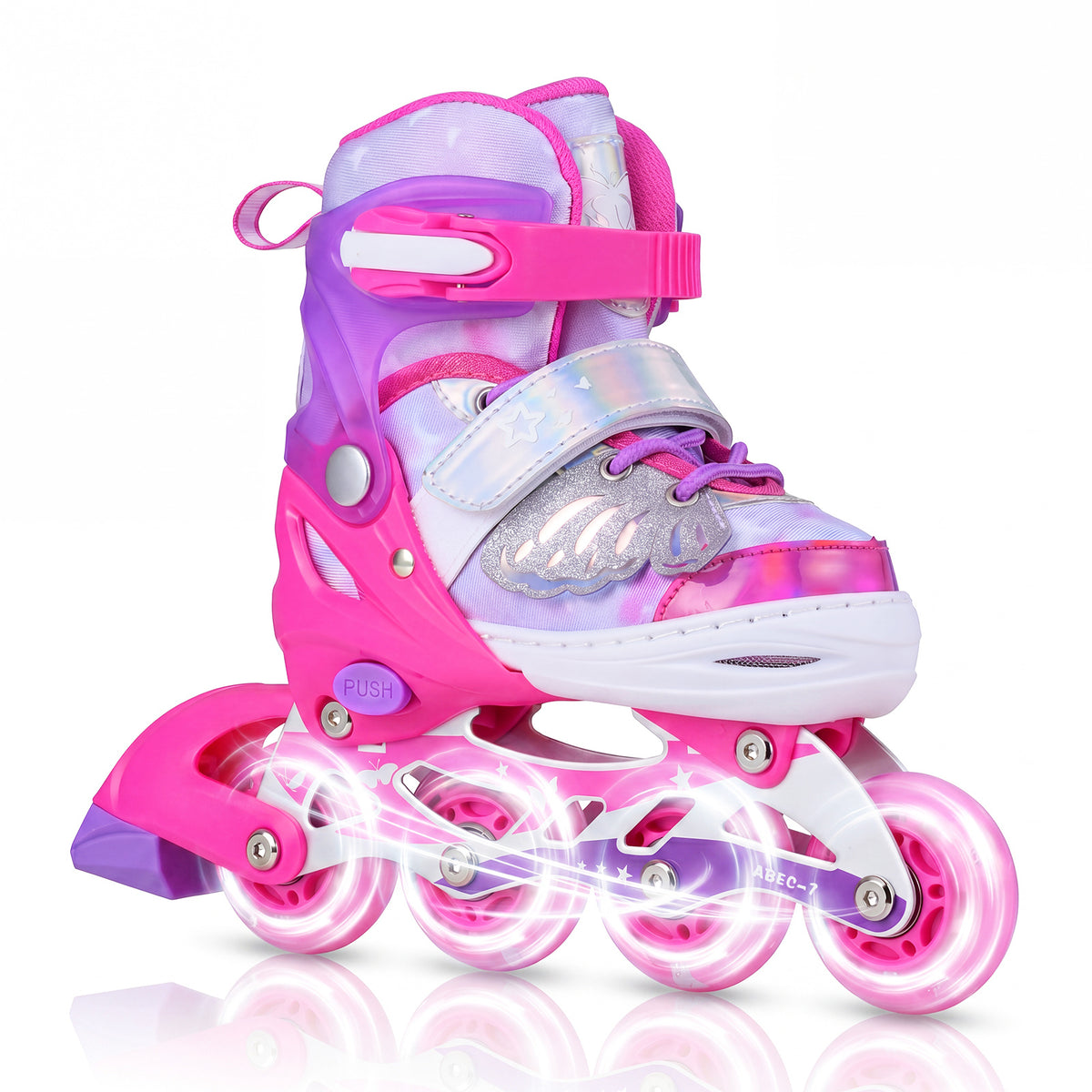 Kids Inline Skates Adjustable length and Illuminating Beginner Skating Shoes in pink with light-up wheels