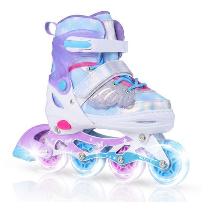Kids inline skates with full light up PU wheels adjustable length for beginners-blue