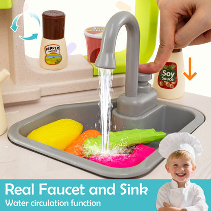 The play kitchen set showing the sink area with a working water tap feature
