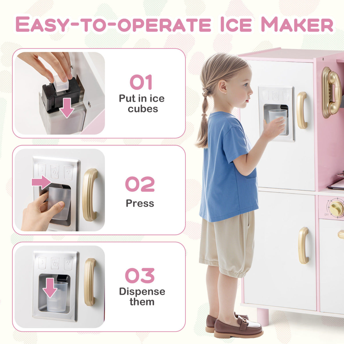 Instructions for the easy-to-operate ice maker on the play kitchen