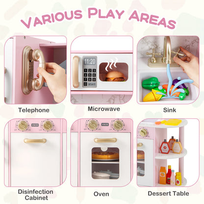 Various play areas of the wooden play kitchen set