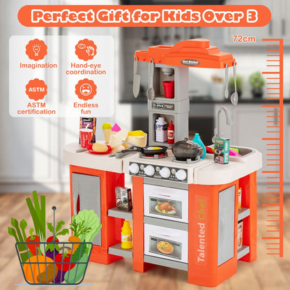 The orange kids kitchen playset with 67 accessories and realistic lights