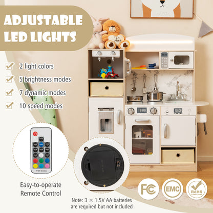 The play kitchen set with remote control for adjustable LED lights