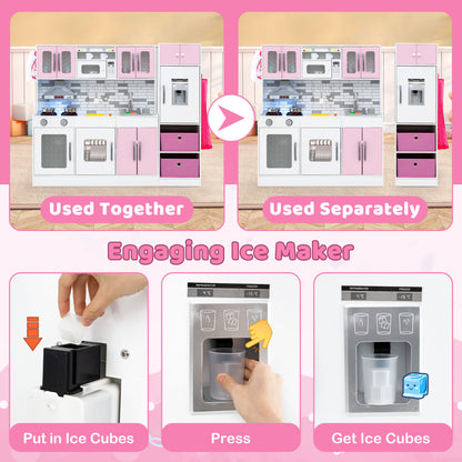 How to use the ice maker on the pink and white play kitchen set