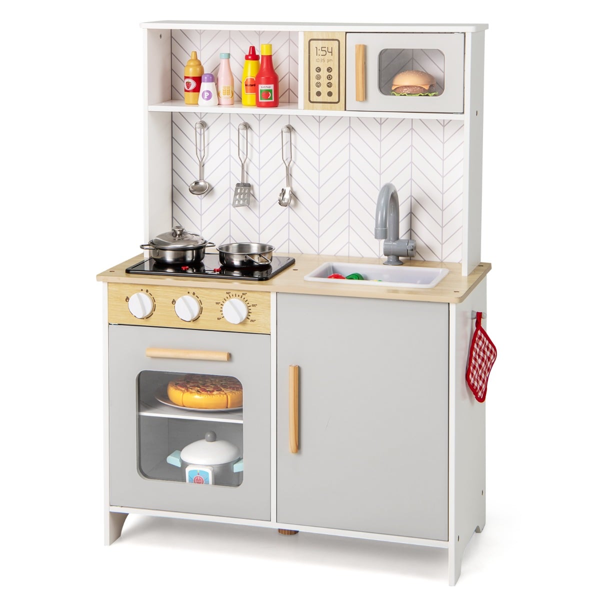 Kids Kitchen Playset with stove, oven, microwave, sink and storage