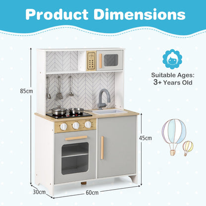 Product dimensions diagram for the white kitchen playset