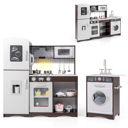 Kids Kitchen Playset with Realistic Lights and Sounds showing the fridge, oven, hob, microwave and washing machine units