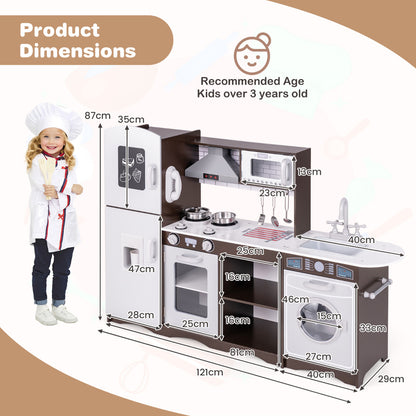 Size diagram for the kids kitchen playset showing dimensions and recommended age
