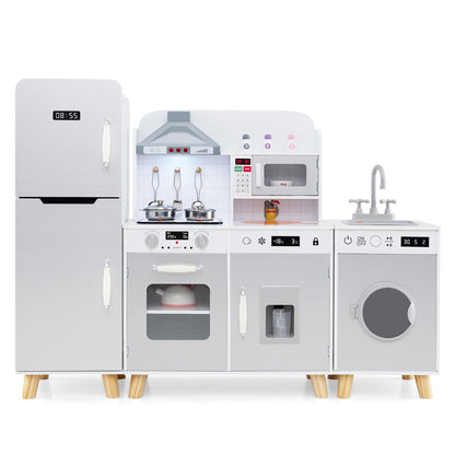Kids Kitchen Playset with Refrigerator and Washing Machine in grey, a front view of the whole unit