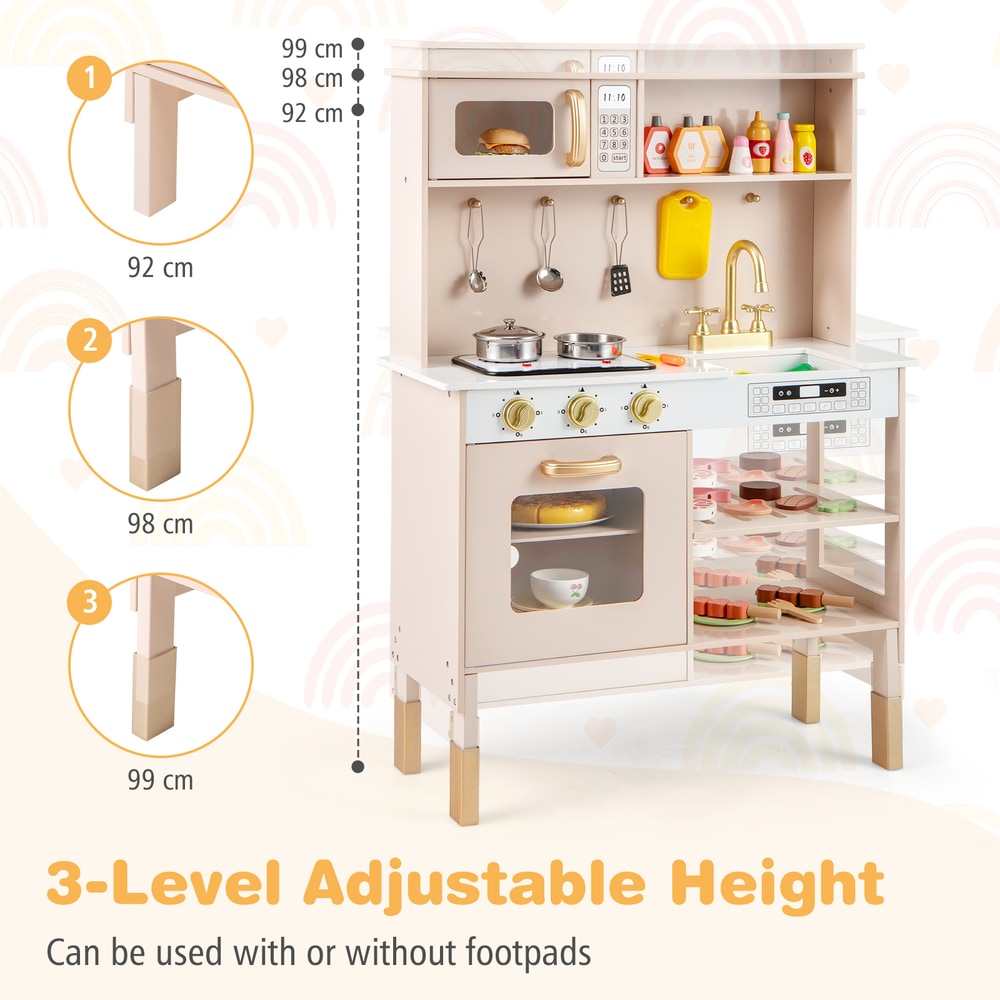 Adjustable height feature of the pink play kitchen set