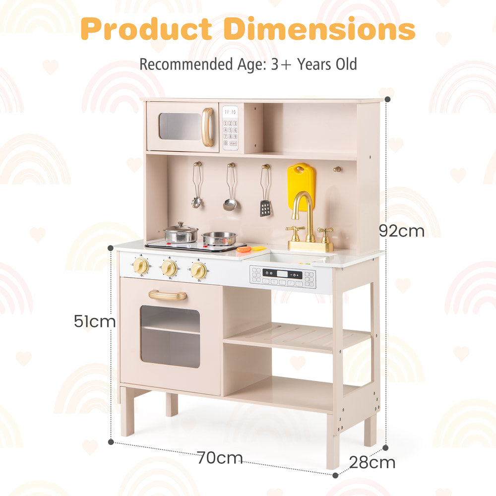 Product dimensions diagram for the pink play kitchen set