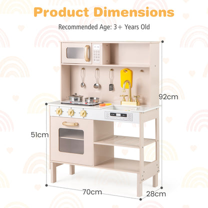 Product dimensions diagram for the pink play kitchen set