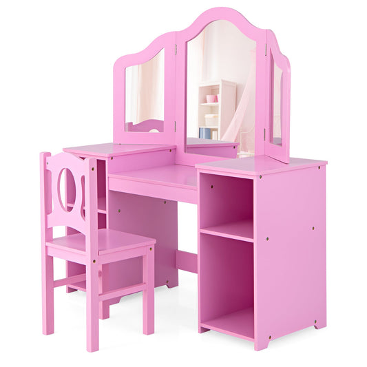 Kids Makeup Desk and Chair Set in Pink